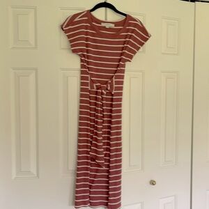 NWOT LOFT Rust Striped Ribbed Tie Waist Dress XS